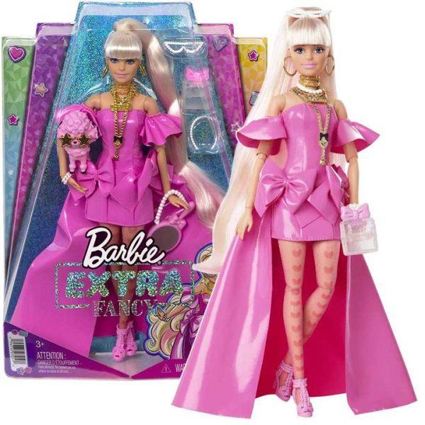 Barbie Extra HHN12 su rožine suknele ir pudeliu